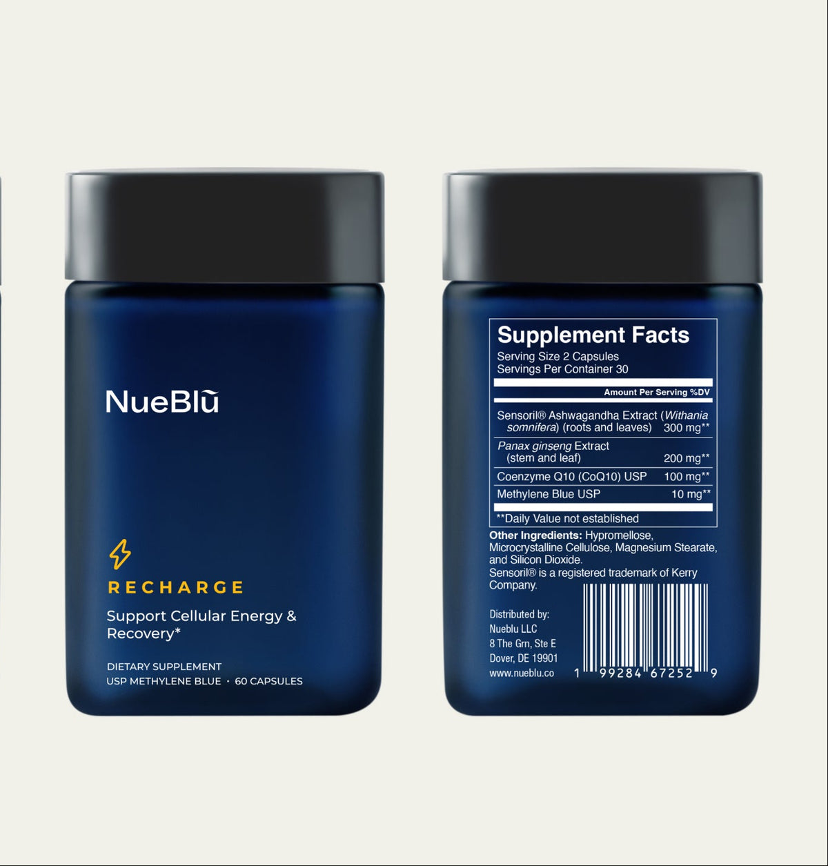 Recharge jar, front and back labels