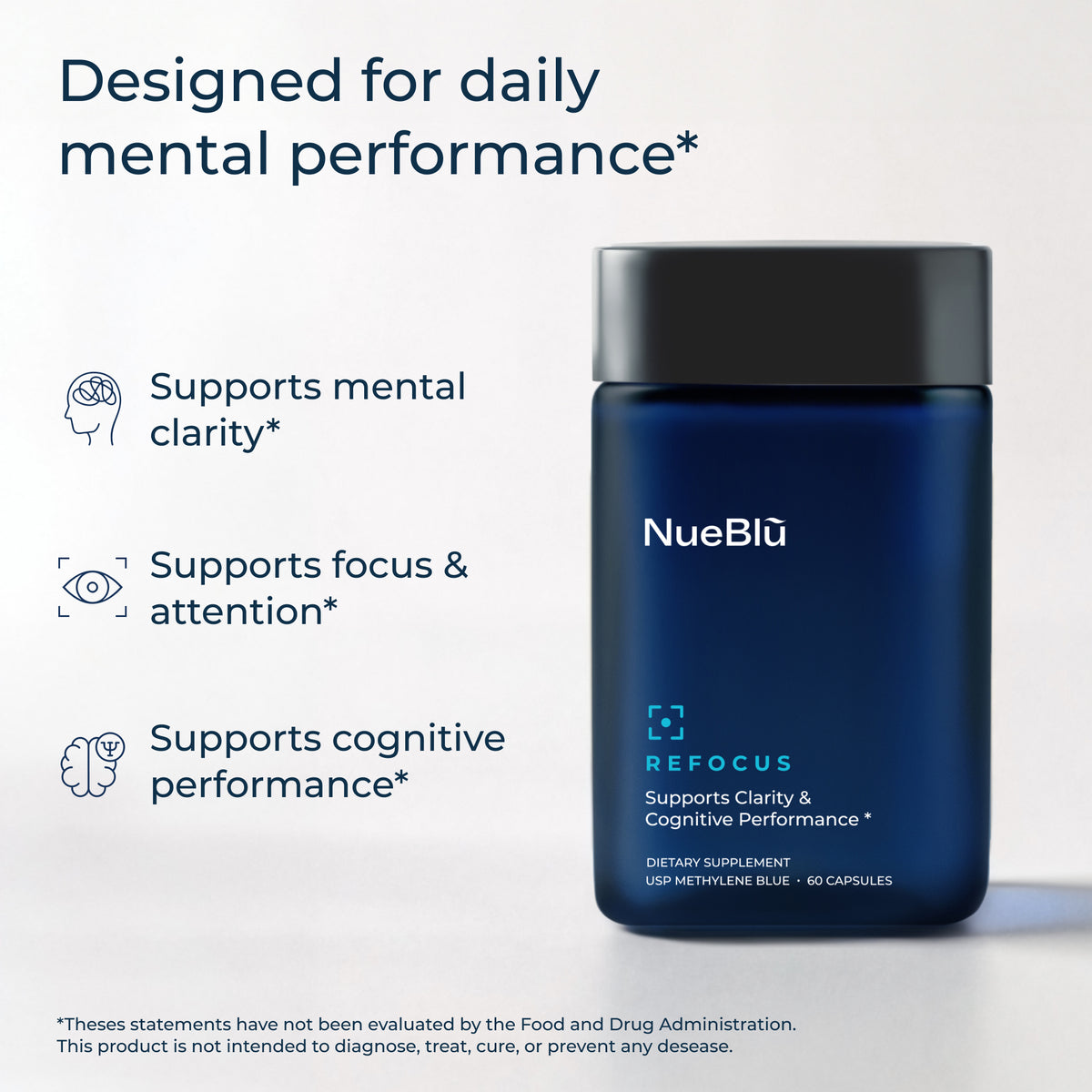 Refocus jar beside three benefit statements