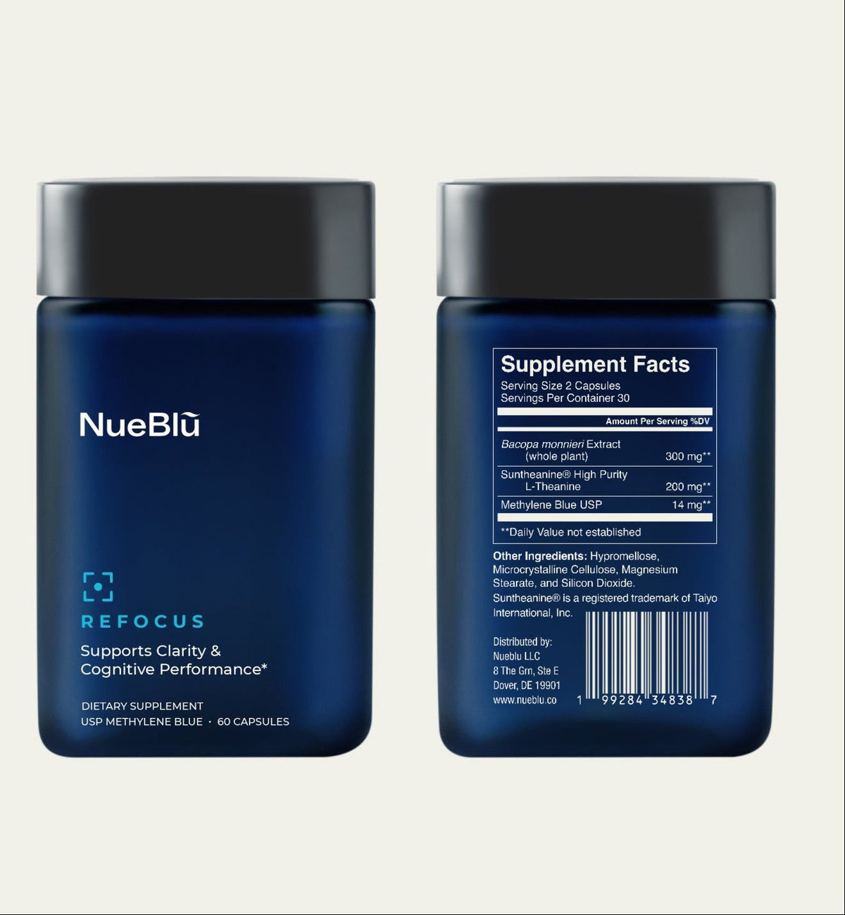 Refocus jar, front and back labels